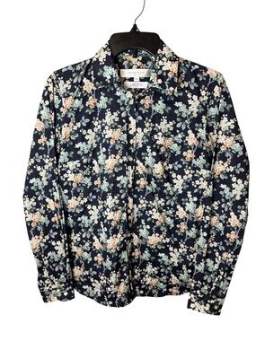 Contemporaine x Liberty Fabrics Navy Floral Button-Front Shirt M